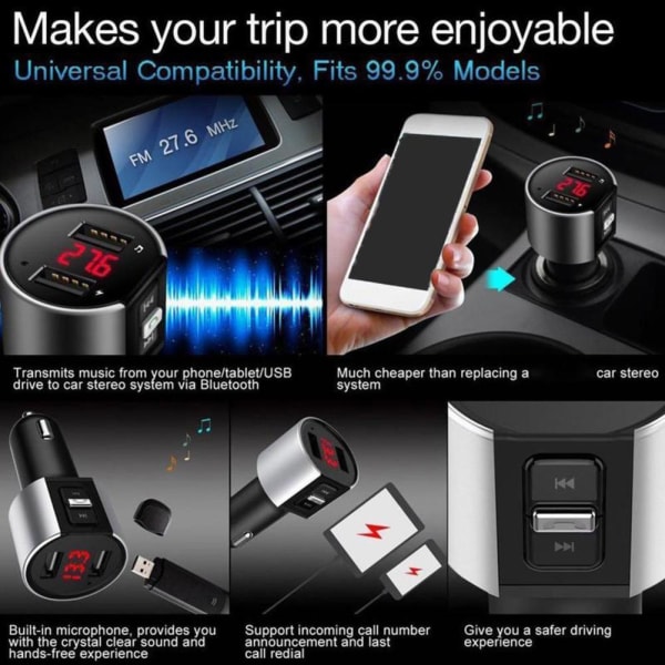 2USB trådlös Bluetooth bil FM-sändare MP3-spelare Ny laddning