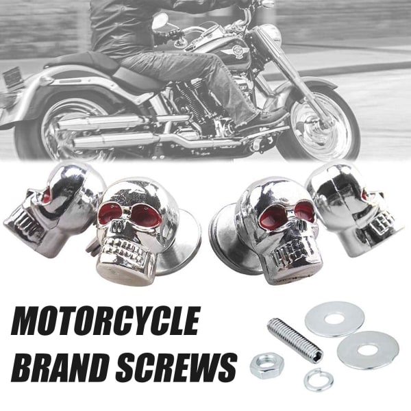 4/8X Motorcykel Tag Fästelement Skull Registreringsskylt Ram Bultar Scr 4pcs silver One-size