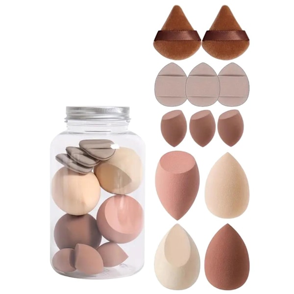 14-pack Makeup Svamp Set med Förvaringsburk Sammet Makeup Svamp  pink 14pcs