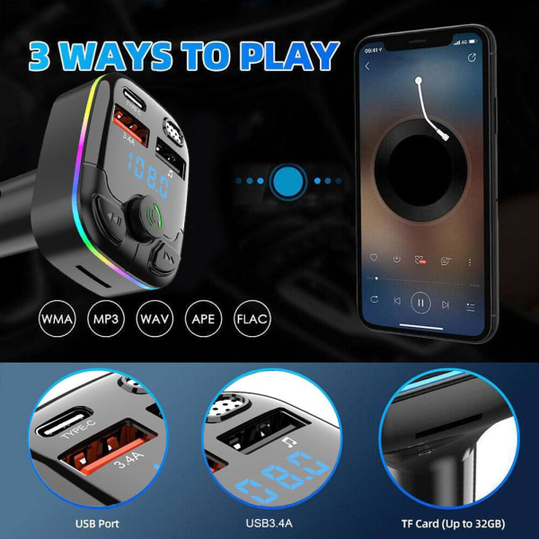 1st Bluetooth 5.0 FM-sändare för bil, Type-C PD trådlös FM