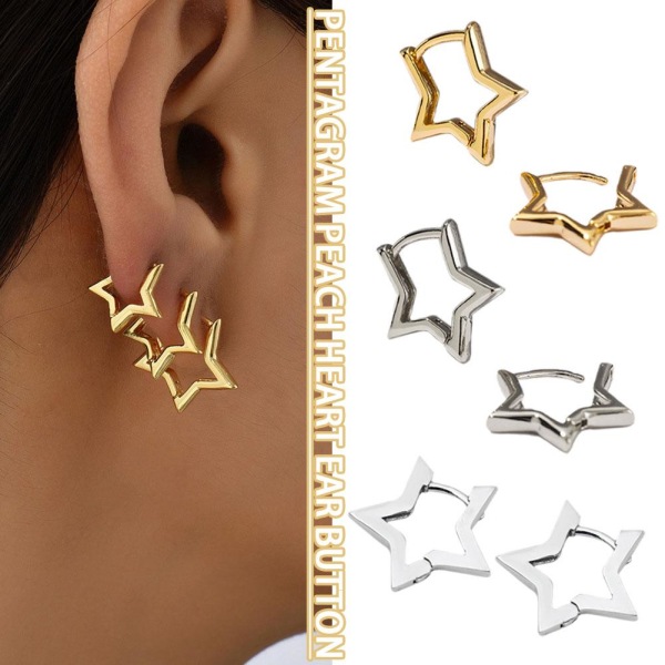 Silver-/guldpläterade Bold Star Hoops Örhängen för kvinnor\ Gold One size