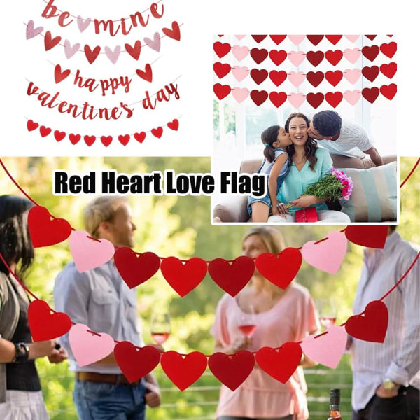 Glad Alla hjärtans dag Bunting Red Love Heart Flagga för bröllop De style 4 One-size
