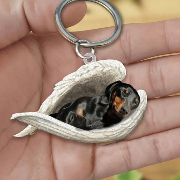 U/H sovande ängel akryl nyckelring, hund som sover i änglavingar Labrador retriever One-size