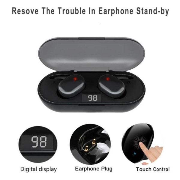 Bluetooth 5.0 trådlösa stereohörlurar Öronsnäckor In-Ear Noise Canc black One-size