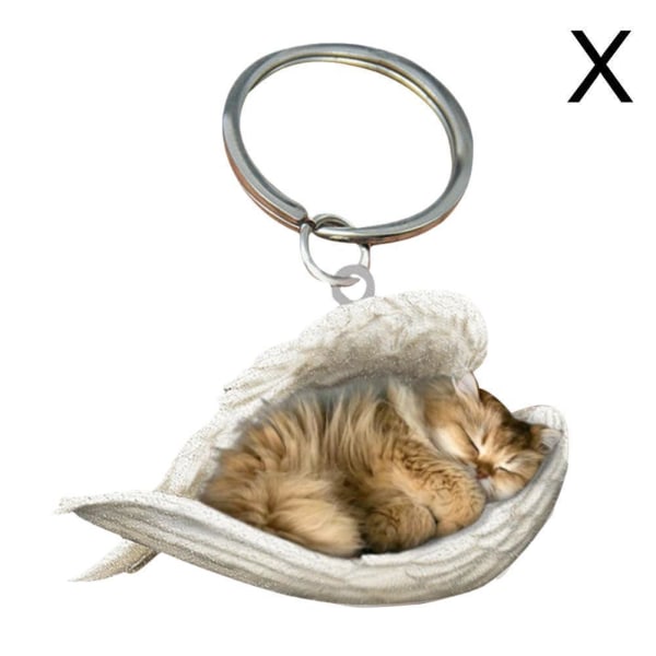 U/H sovande ängel akryl nyckelring, hund som sover i änglavingar British longhair cat One-size