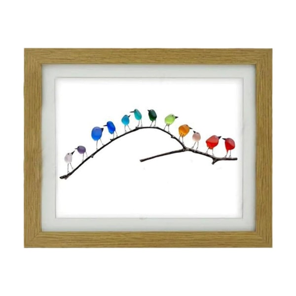 Sea Glass Rainbow Birds, Art Driftwood Picture, Rainbow Bird Fra E black one size