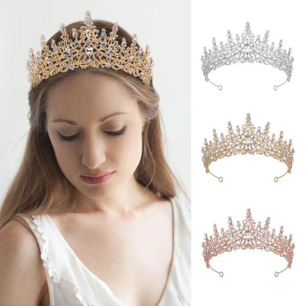 Lyx Queen Princess Crown Crystal Big Diadem Bröllopshåracce Silver One-size