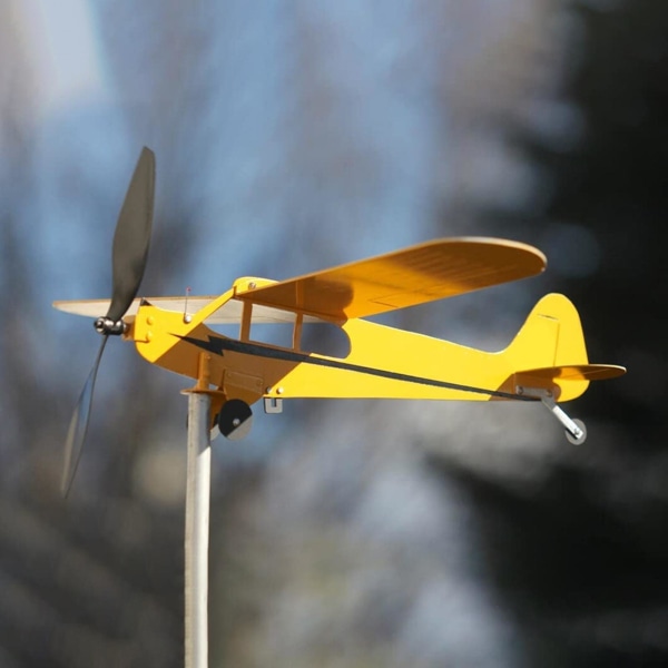 Väderflöjel Vindriktningskompass--Piper J3 Cub flygplansväder yellowB M