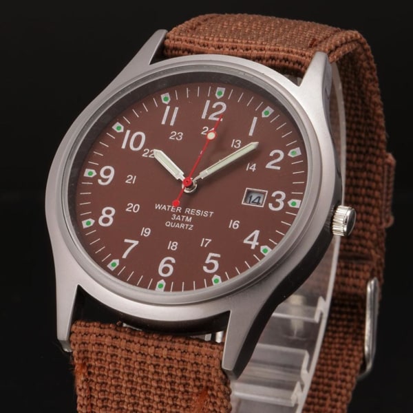 Militär Army Herr Datum Canvas Rem Analog Kvarts Sport Armbandsur brown One-size