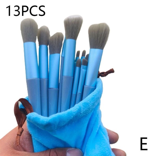 13 st Ansiktssminkborstar Set med påse Mjuk kosmetisk skönhet Ey  Blue 13pcs