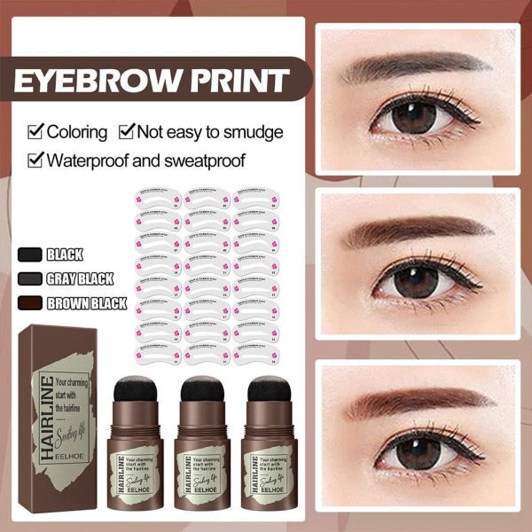 EELHOE Eyebrow Powder Set Reparerar Hårlinje Print Naturligt black brown 1pcs