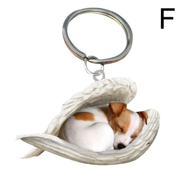 U/H sovande ängel akryl nyckelring, hund som sover i änglavingar Jack Russell Terrier One-size