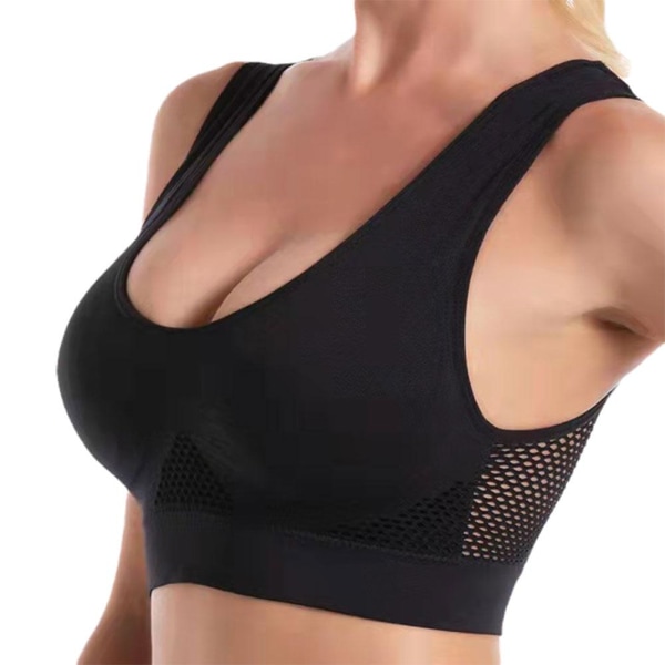 Sport-BH för kvinnor Trådlöst Mesh Andningsunderkläder Fitness black 2XL