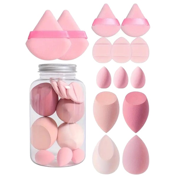 14-pack Makeup Svamp Set med Förvaringsburk Sammet Makeup Svamp  pink 14pcs