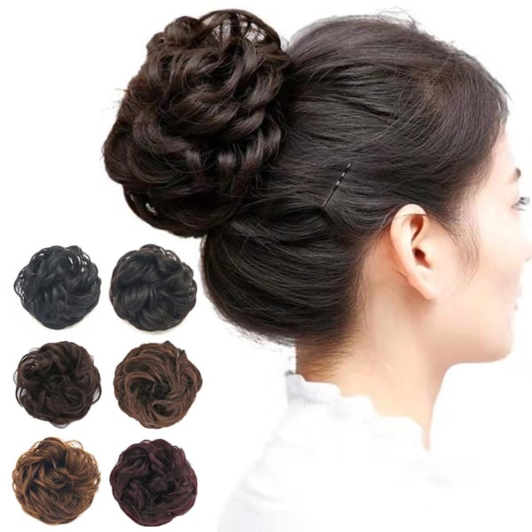 Lockigt stökigt hår Bun Piece Updo Scrunchie Fake Natural Bobble Ha Flaxen 13cm