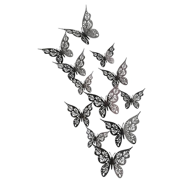 Väggdekor för ihålig fjäril för heminredning i tio färger silver 12pcs