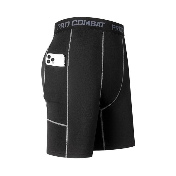 Athletic Fitness byxor för män, korta kompressionsbyxor med ficka black M