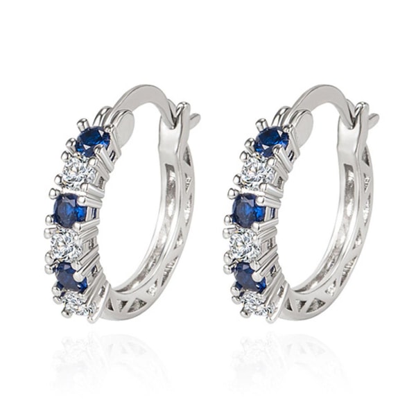 Kvinnor 925 Sterling Silver Blå Crystal Hoop Örhängen Smycken G Blue One size