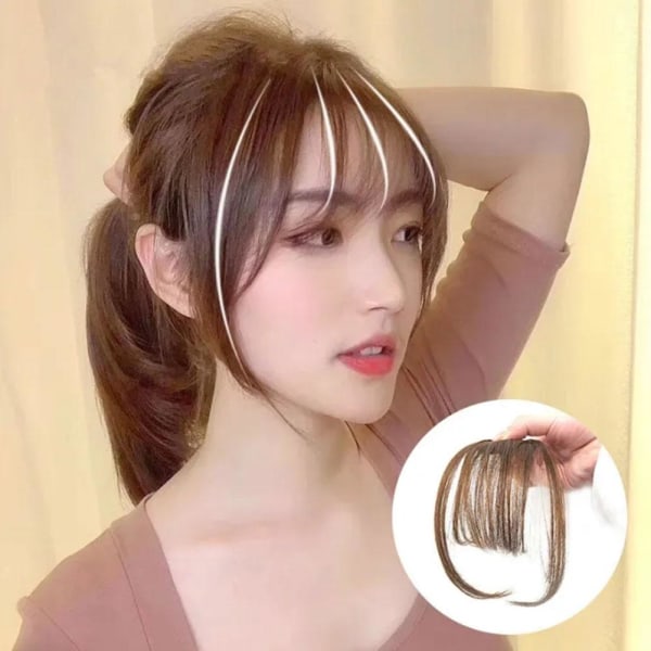 Kvinnor Thin Air Fringe Bangs False Fake Hair Extension Clip on Fr black Without sideburns