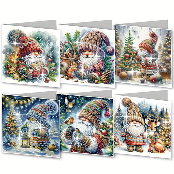 6 st Diamantmålning Julkort med Kuvert, Snöman Santa Claus 6pcs