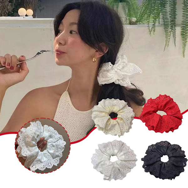 HETA  Lolita Spets Scrunchies Blomma Temperament Hårband Stor L Red One size