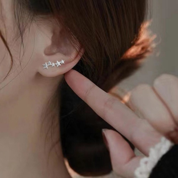 Shiny Star Moon Stud örhängen för kvinnor vardagliga flickor födelsedag Silver One size