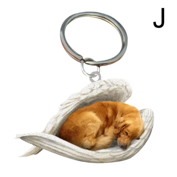 U/H sovande ängel akryl nyckelring, hund som sover i änglavingar Golden Retriever One-size