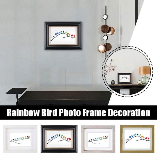 Sea Glass Rainbow Birds, Art Driftwood Picture, Rainbow Bird Fra E black one size