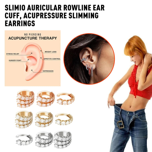 Zunis Slimio Auricular Rowline Ear Cuff Akupressur Slimming Ear 2 row gold One-size