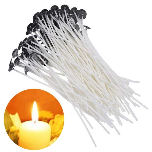 100x Candle Wicks bomullskärna förvaxad med uppbärare för Cand 15cm One-size