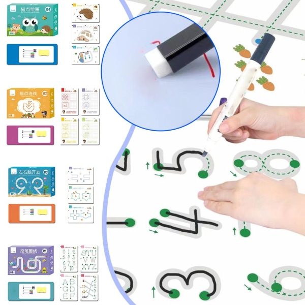 Barn Montessori Ritning Toy Pen Kontroll Träningsspel Learni blue 32 page