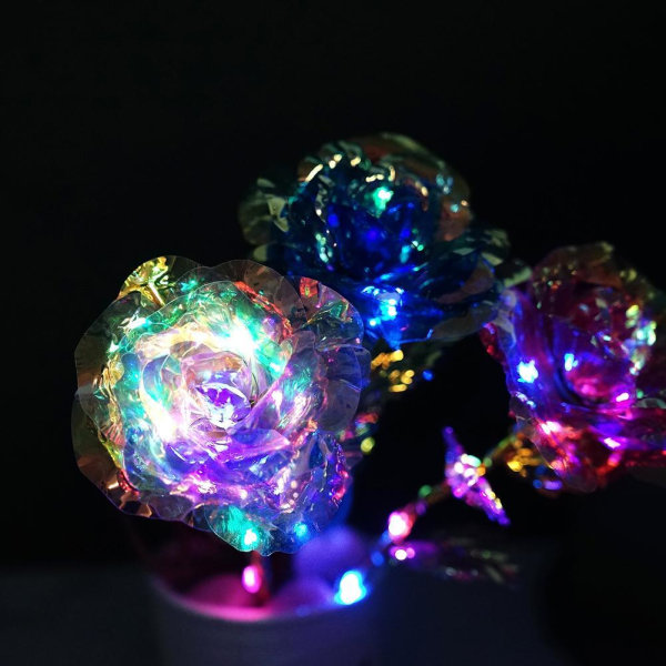 24K guld folie Rose Flower LED lysande Alla hjärtans dag jul gold M