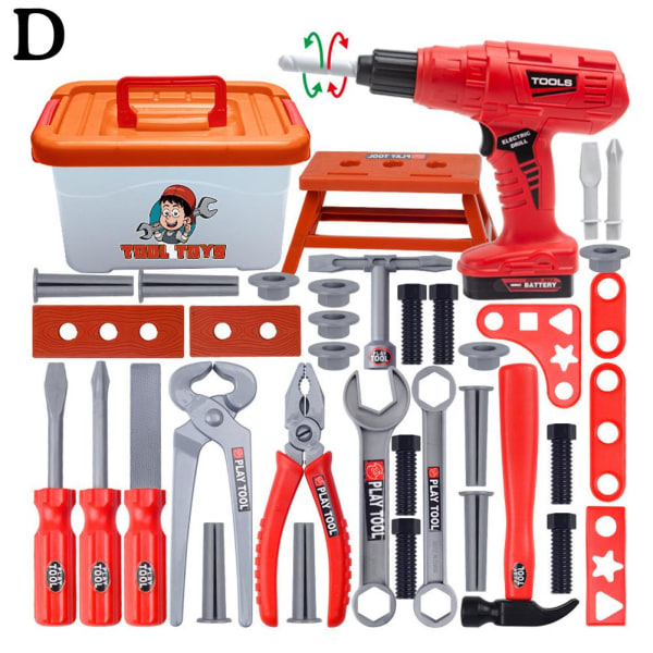 Simulering Plastborrsåg Reparationsverktyg Toy Kids Toolbox Kit E 39pcs one-size