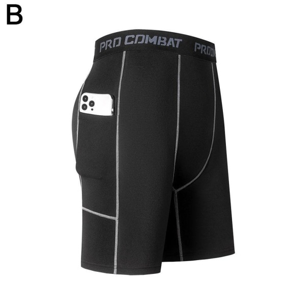 Athletic Fitness byxor för män, korta kompressionsbyxor med ficka black L