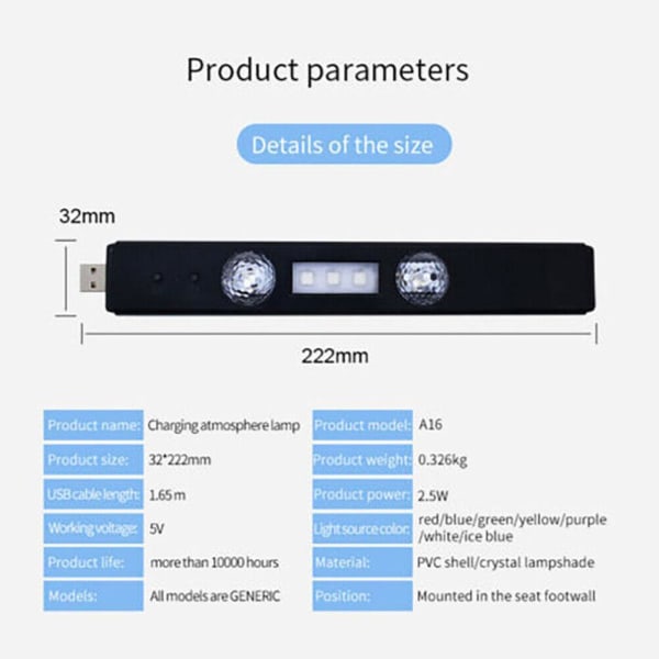 RGB USB LED inomhusbelysning - Bil Ambient Footroom Lighting Ny Multi-colorB 2+1