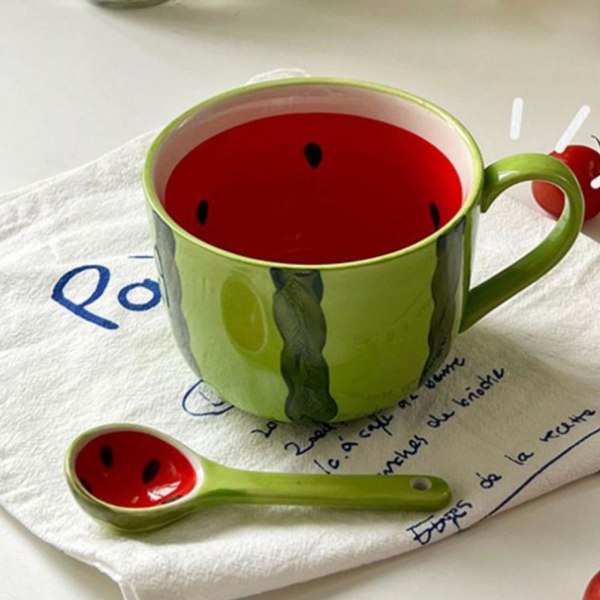 400 ml kreativ frukt kaffemugg Härlig vattenmelondesign green+redC spoon + cup 