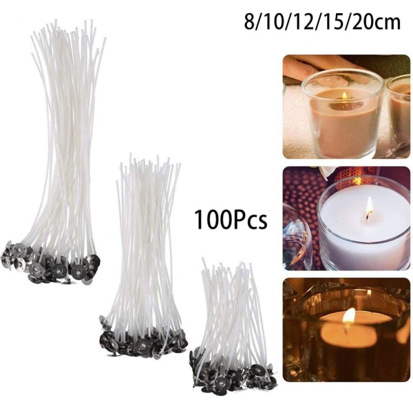 100x Candle Wicks bomullskärna förvaxad med uppbärare för Cand 8cm One-size