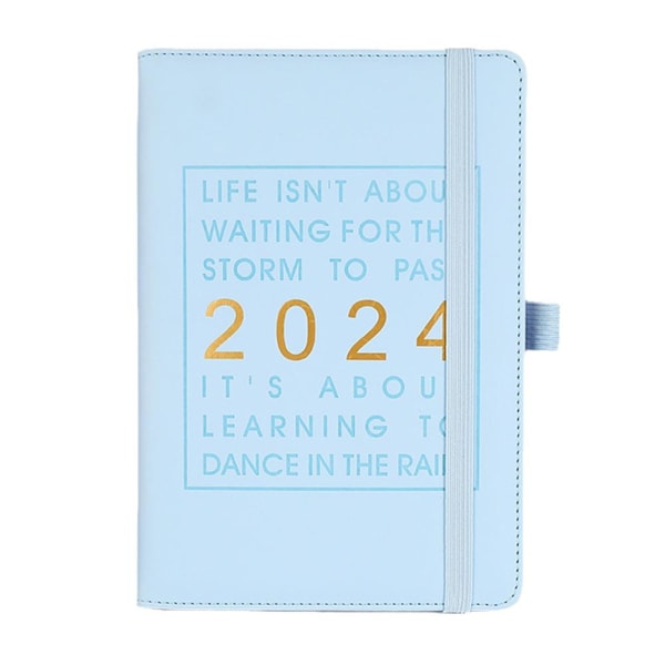 2024 Engelska vecko- och månadsplanerare A5 Notebook Schedules Chri light blue A5