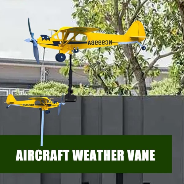 Väderflöjel Vindriktningskompass--Piper J3 Cub flygplansväder yellowB M