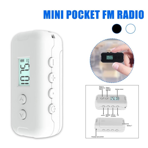 Mini Pocket FM Radio Bärbar 50-108MHZ radiomottagare med LCD black one-size