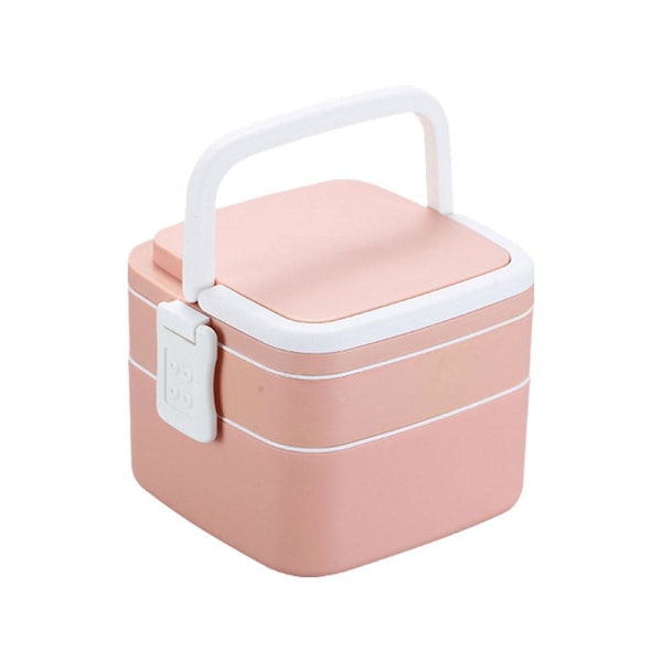 Lunchbox med dubbla lager, bärbar mikrovågsugnslåda, picknicklåda, fruktlåda Pink Square 1set