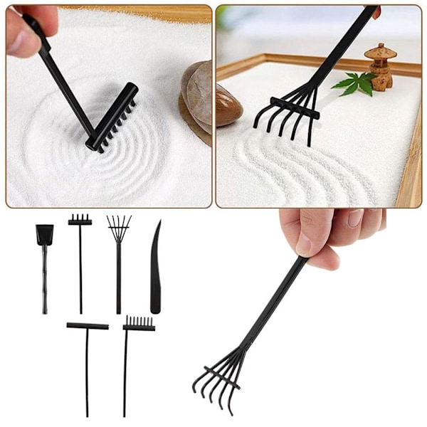 6-pack Mini Zen Garden Kit, Skrivbords Sandlåda Rake, Mini Zen Gar