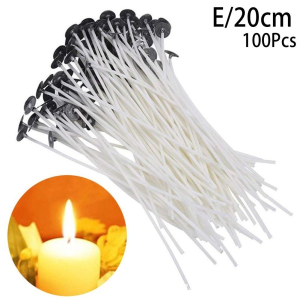 100x Candle Wicks bomullskärna förvaxad med uppbärare för Cand 20cm One-size