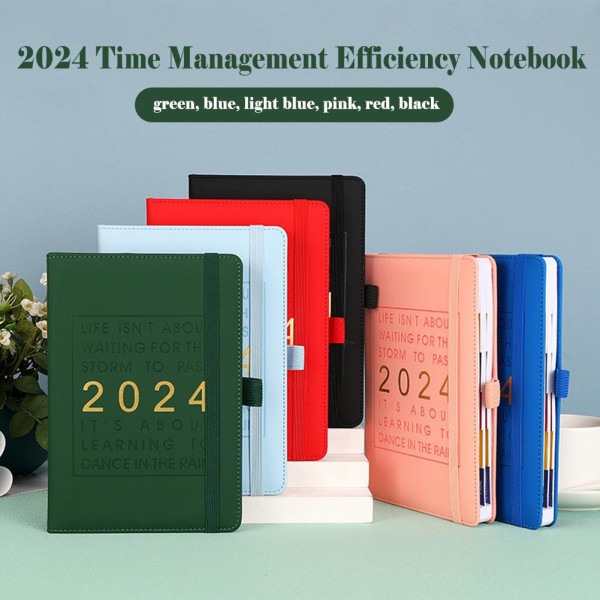 2024 Engelska vecko- och månadsplanerare A5 Notebook Schedules Chri light blue A5