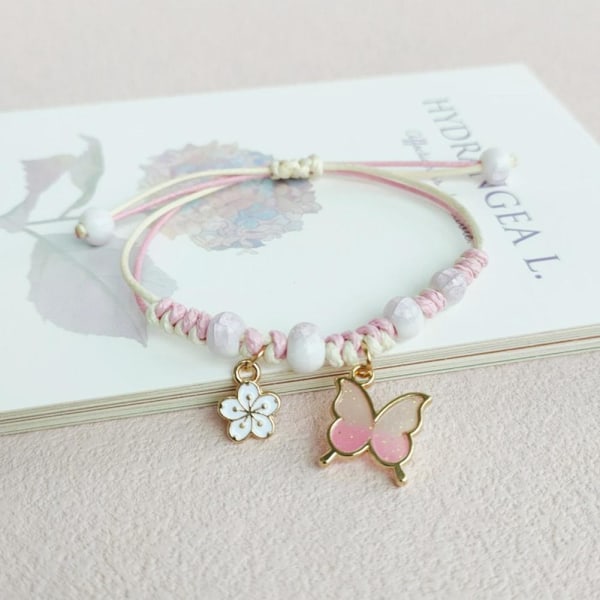 Butterfly hänge armband Summer Lucky Justerbar vävda vänner Pink One size