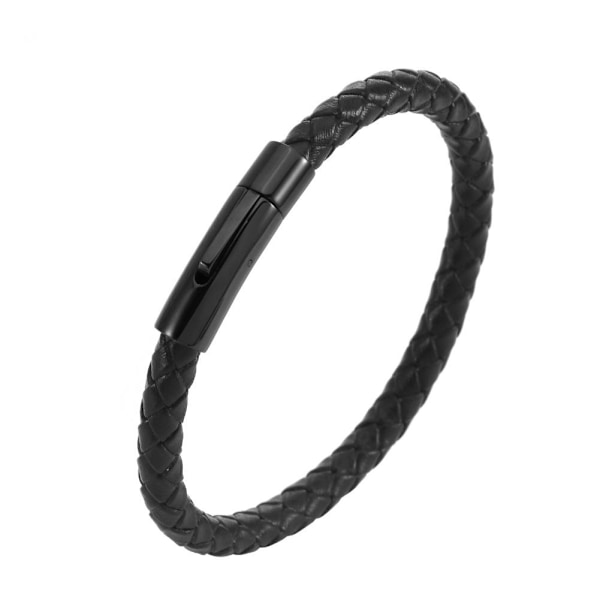 Armband i Titanstål, Flätad Läderrem, Unisex S black3 21cm