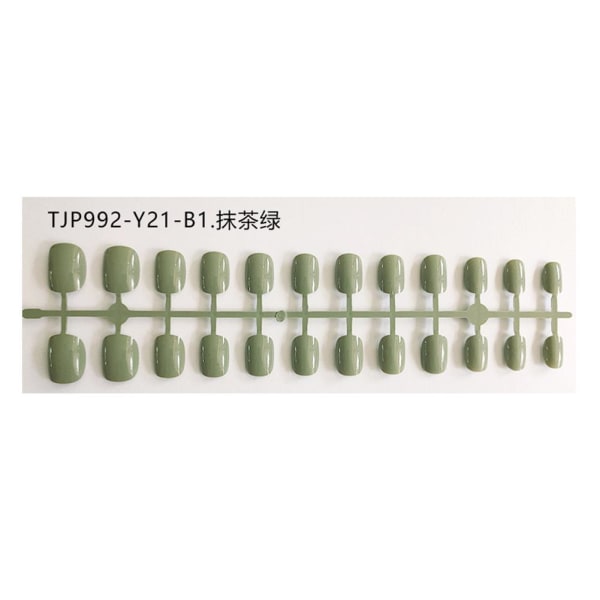 HARR Återanvändbara korta cover Tryck på fyrkantiga heltäckande naglar Matcha green 24pcs