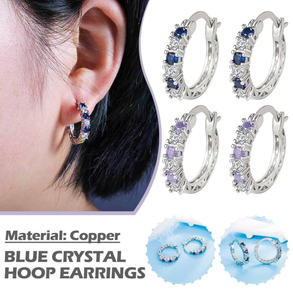 Kvinnor 925 Sterling Silver Blå Crystal Hoop Örhängen Smycken G Blue One size