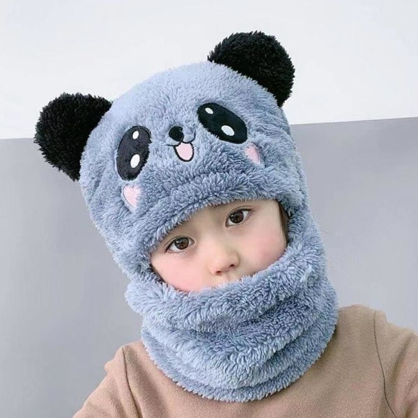 Toddler Barn Flickor Öronlapp Stickad Balaclava Hatt Baby Boys Winter Sc grey one-size