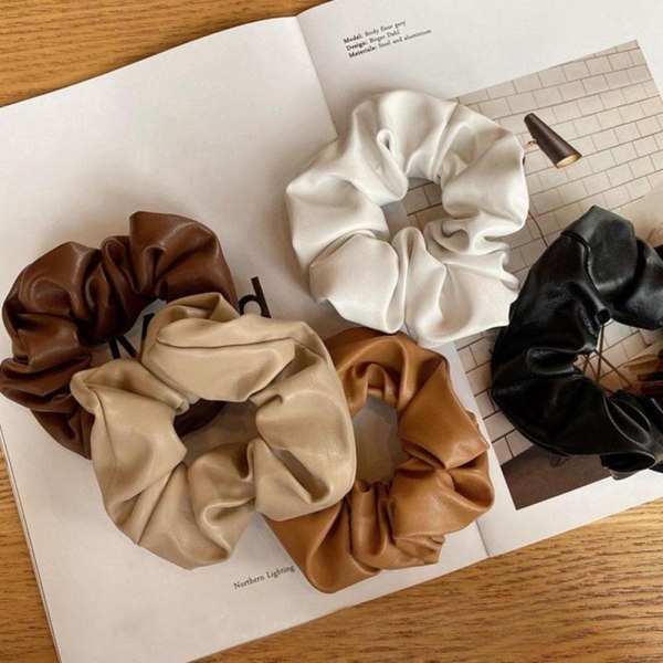 Mjukt läderhår Scrunchies Elastiska hästsvanshållare för tjocka black One-size